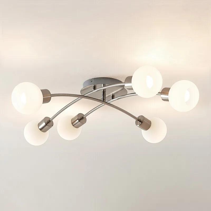Agmar LED plafondlamp, nikkel, 6-lamps - lampen-24