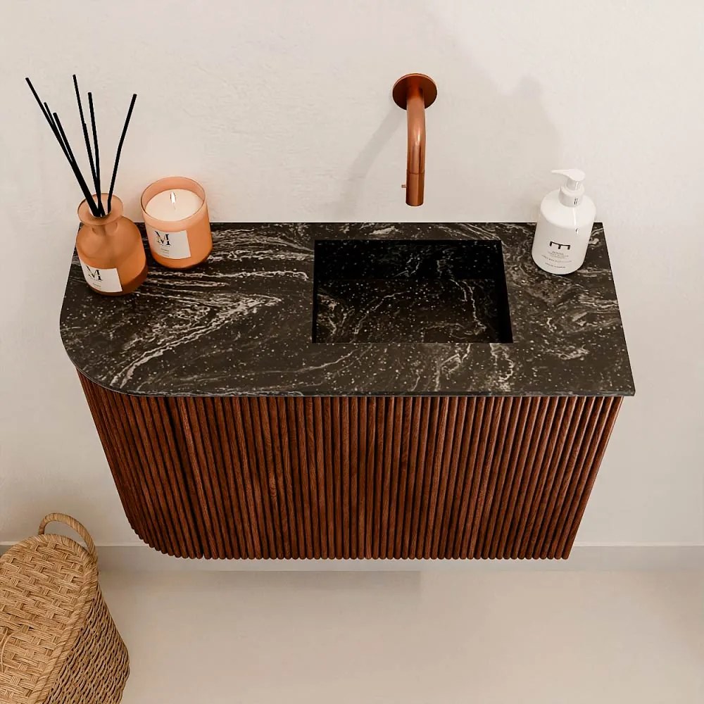 Mondiaz Joya DLux 60cm toiletmeubel ronding links ruby met wastafel faye rechts zonder kraangat lava