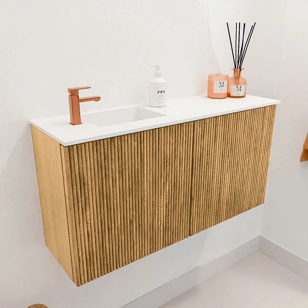 Mondiaz Joya 80cm toiletmeubel oak met wastafel faye links 1 kraangat talc