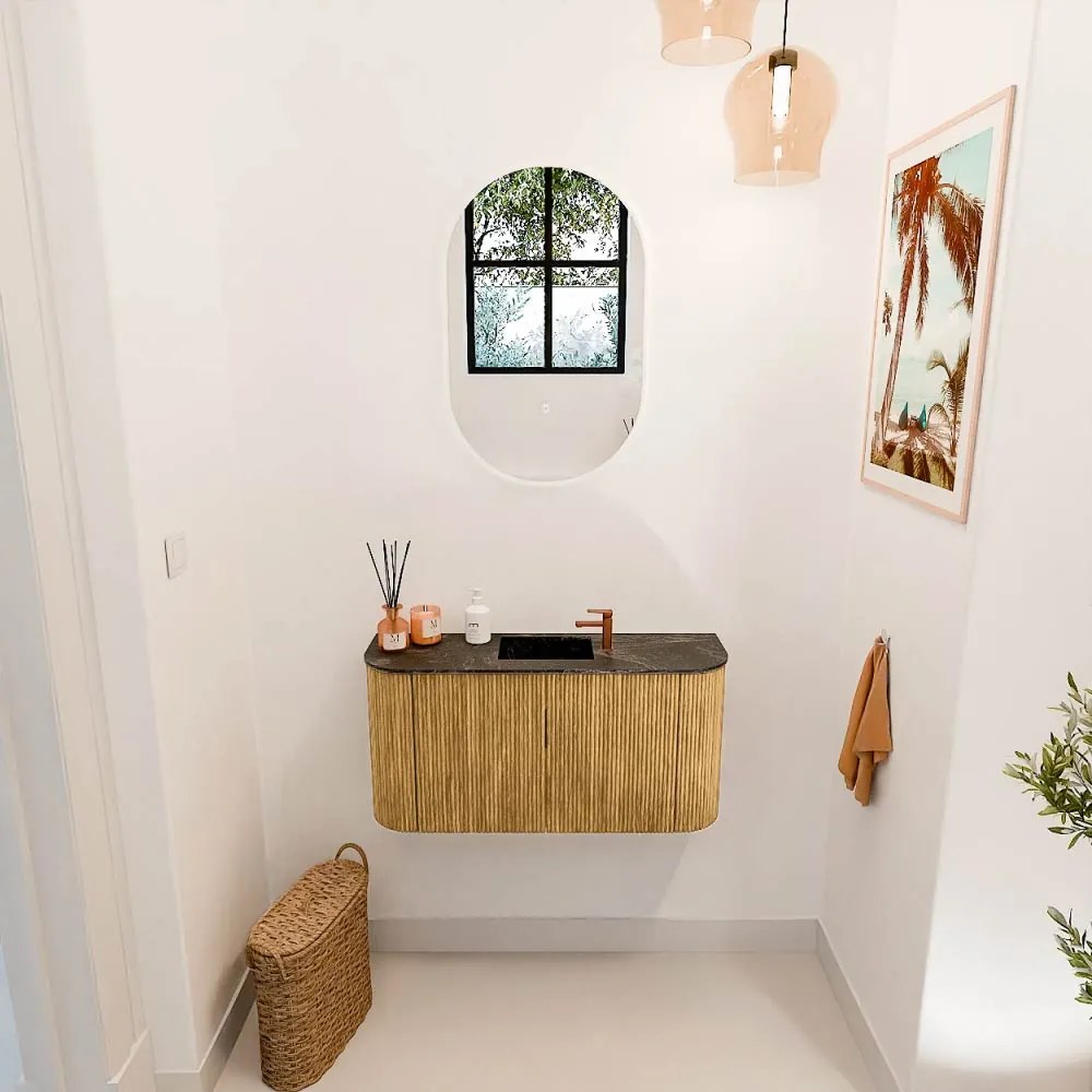 Mondiaz Joya DLux 85cm toiletmeubel ronding links/rechts oak met wastafel faye midden 1 kraangat lava