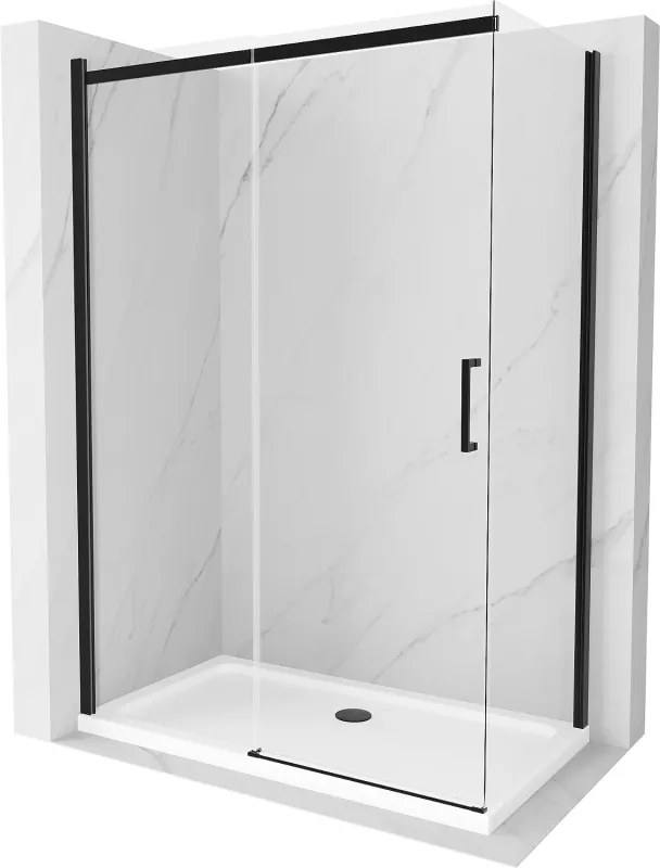 Mexen Omega douchecabine schuifdeur 140 x 80 cm, transparant, zwart + douchebak Flat, wit - 825-140-080-70-00-4010B