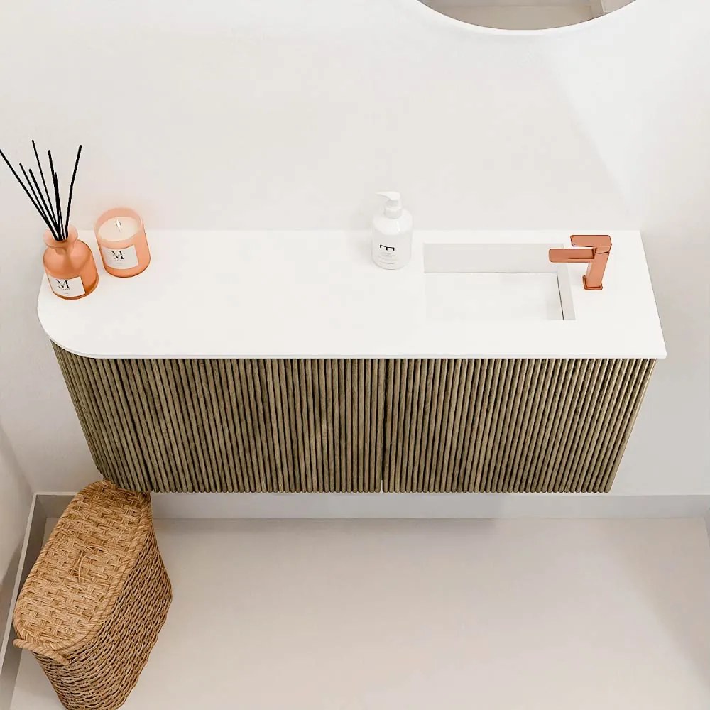 Mondiaz Joya 90cm toiletmeubel ronding links dusk met wastafel faye rechts 1 kraangat talc