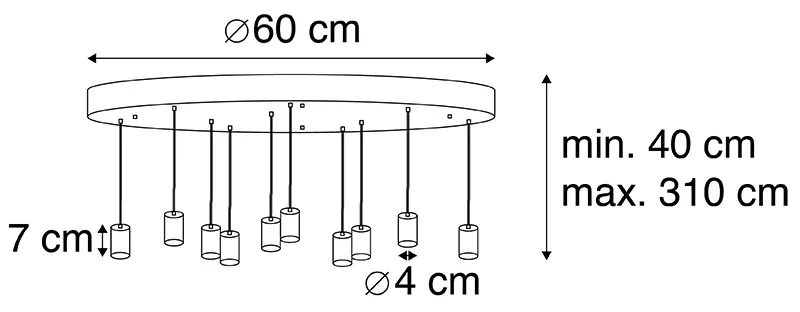 Moderne hanglamp zwart 60 cm 10-lichts - Facil Modern E27 rond Binnenverlichting Lamp
