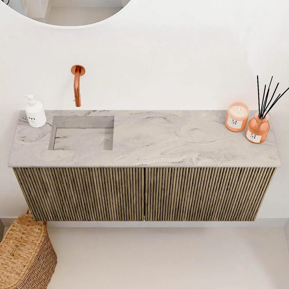 Mondiaz Joya DLux 90cm toiletmeubel dusk met wastafel faye links zonder kraangat glace