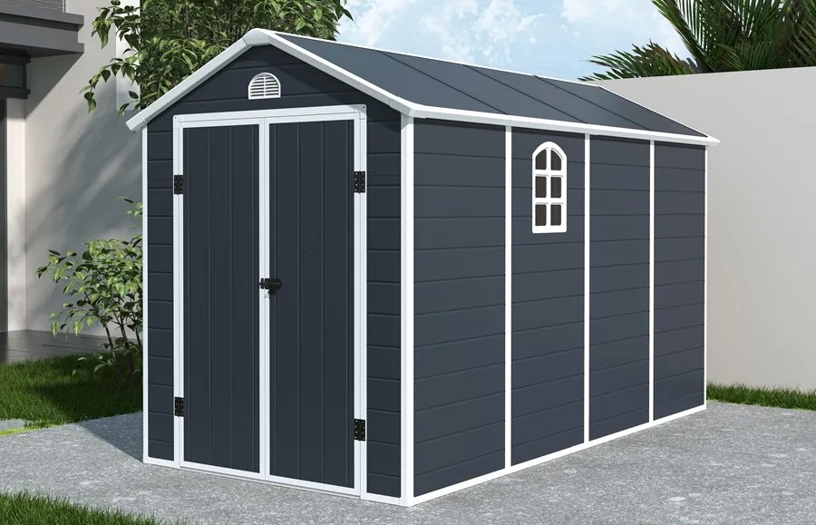 Bergen kunststof gereedschapshuisje 1,9 x 3,7 m CoverTech antraciet