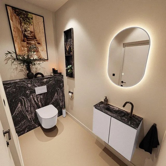 MONDIAZ TURE-DLUX 60cm toiletmeubel Cale. EDEN wastafel Lava positie midden. Met 1 kraangat. TUREDX60CALM1LAV