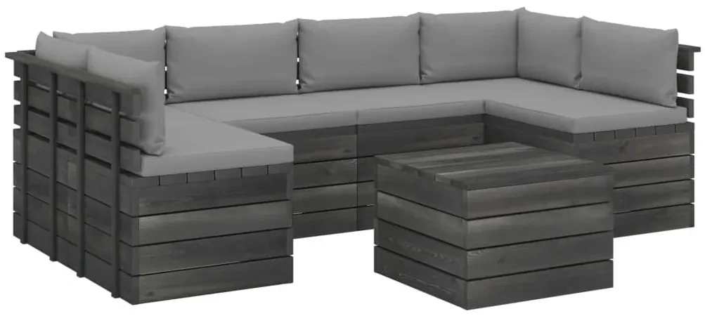 vidaXL 7-delige Loungeset met kussens pallet massief grenenhout