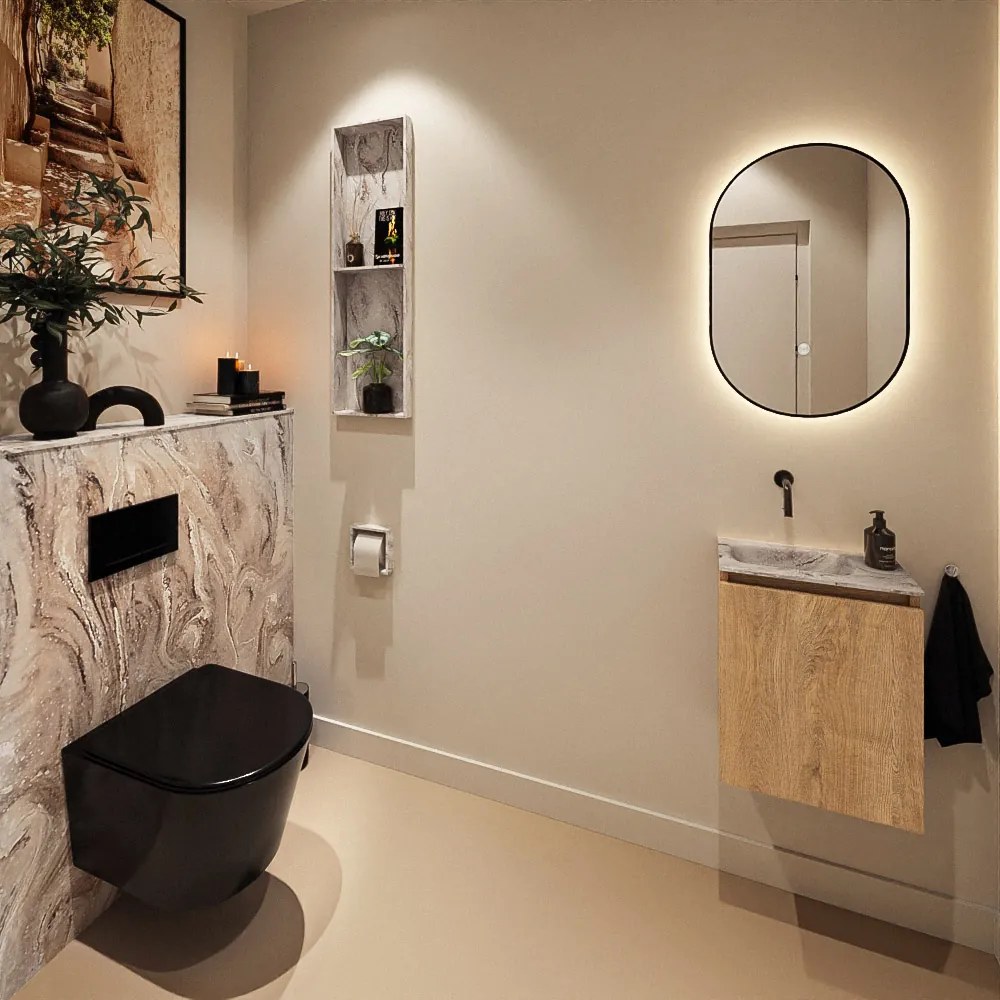 Mondiaz Ture DLux toiletmeubel 40cm washed oak met wastafel glace links zonder kraangat