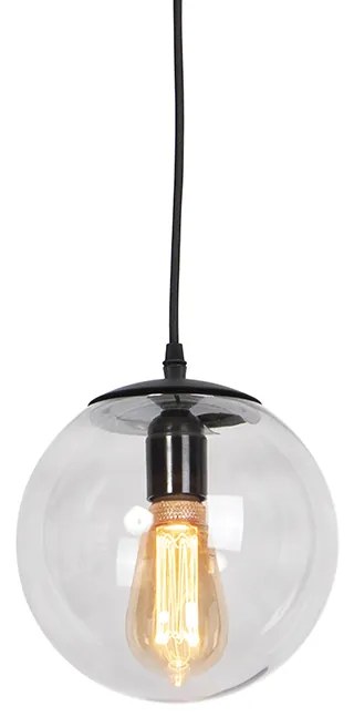 Moderne hanglamp zwart met grijs glas 20cm - Pallon