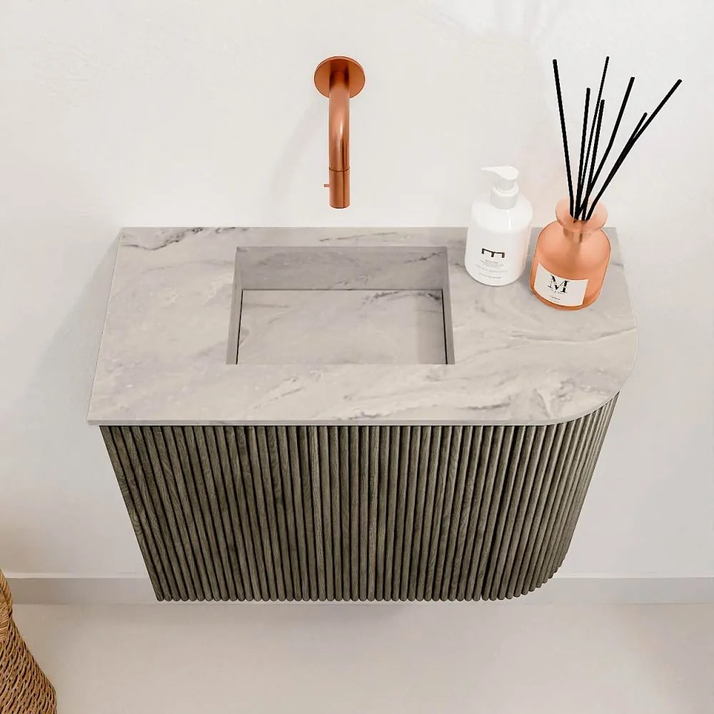 Mondiaz Joya DLux 50cm toiletmeubel ronding rechts shadow met wastafel faye links zonder kraangat glace