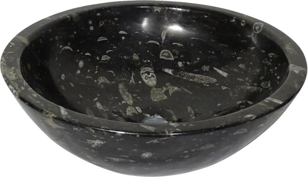 Zwart marmeren waskom | Eeuwenoud Orthoceras Fossiel | 40,5 x 40,5 x 14 cm