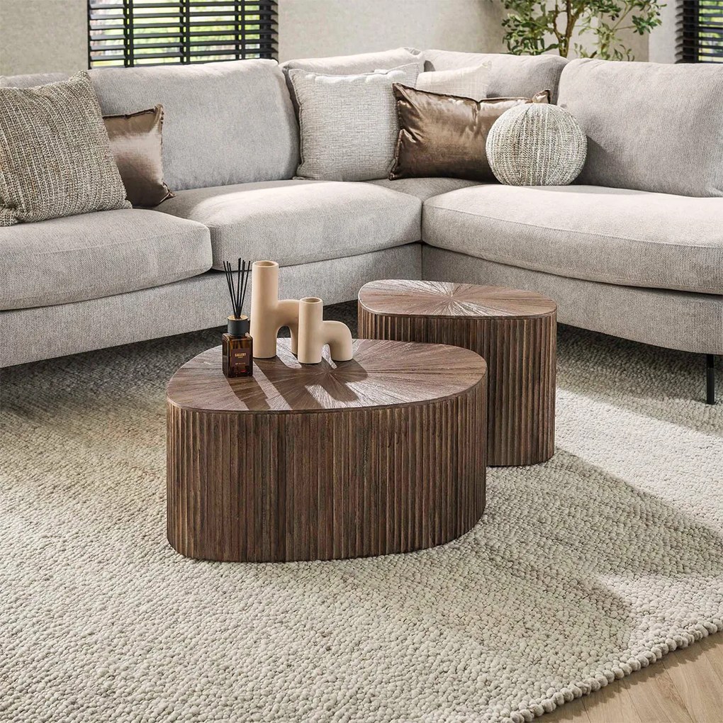 Teak Salontafelset Met Ribbels - 73 X 68cm.