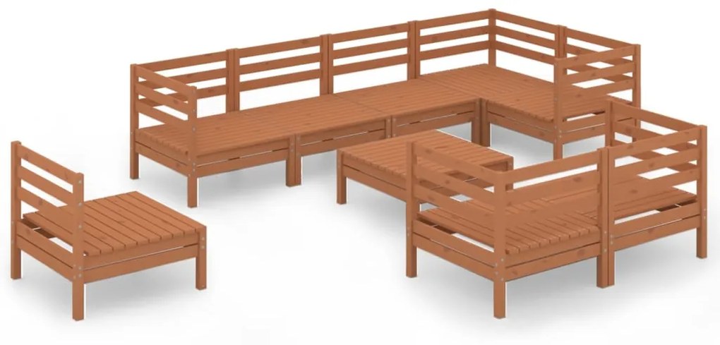 vidaXL 9-delige Loungeset massief grenenhout honingbruin