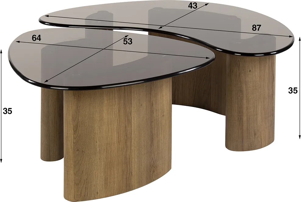 Organische Salontafelset Met Rookglas - 87 X 76cm.
