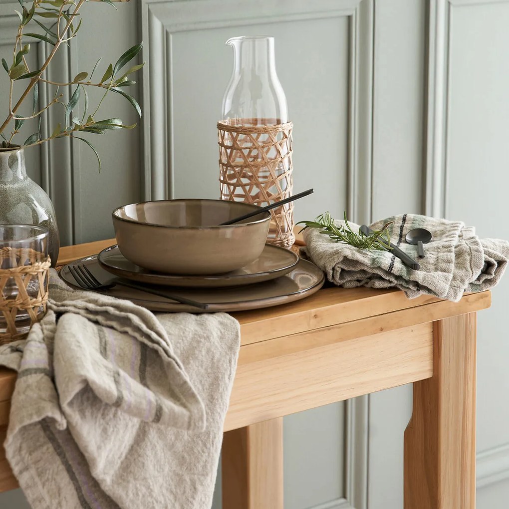 Set van 2 theedoeken in dik gewassen linnen, geweven/geverfd, Perrine