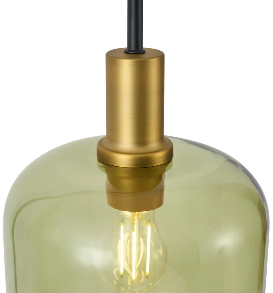 Hotel Chique hanglamp zwart met goud en groen glas 3-lichts - Zuzanna