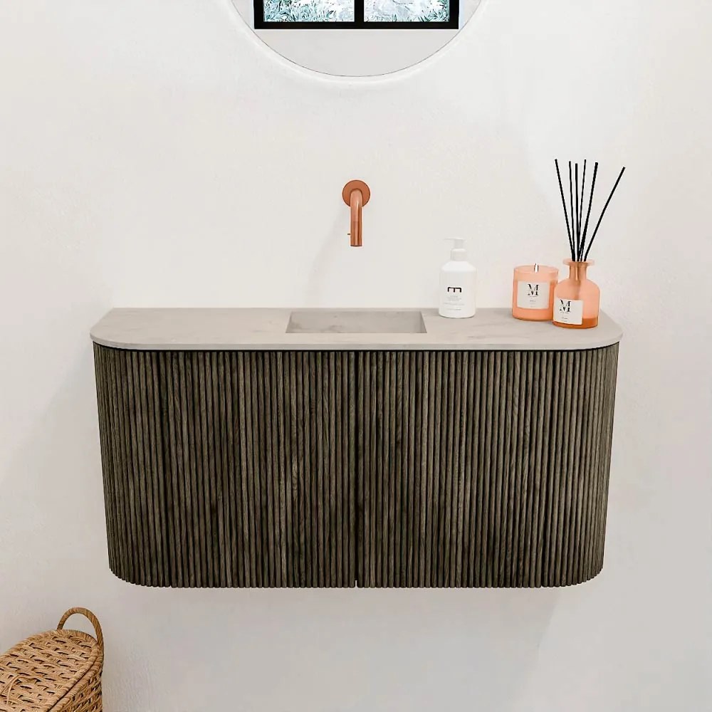 Mondiaz Joya DLux 85cm toiletmeubel ronding links/rechts shadow met wastafel faye midden zonder kraangat opalo