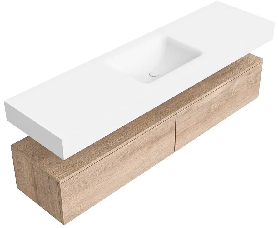 Zaro Alan badmeubel 170cm washed oak 2 lades met vrijhangende wastafel cloud midden zonder kraangat talc