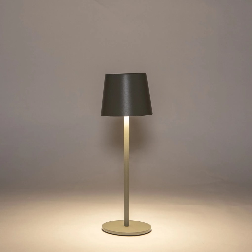 Anna's Collection LED Tafellamp 27x9 cm ribbel olijf - Draadloos - Warm Wit Licht - Touch Bediening - Voor Binnen &amp; Buiten
