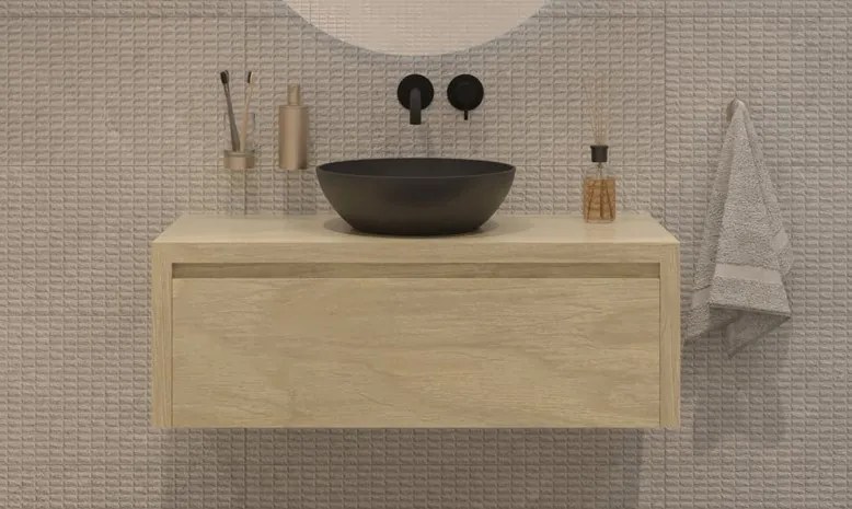 Gliss Design Ares badmeubel 100cm corn silk met zwarte waskom