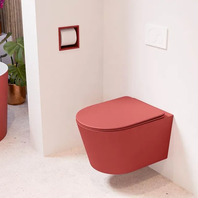 MONDIAZ LAVIE wandclosetpack - 36x53cm - diepspoel - rimless - Fire (rood) - softclose - quick-release - toiletzitting - Fire (rood) LAVIEsetFirFir