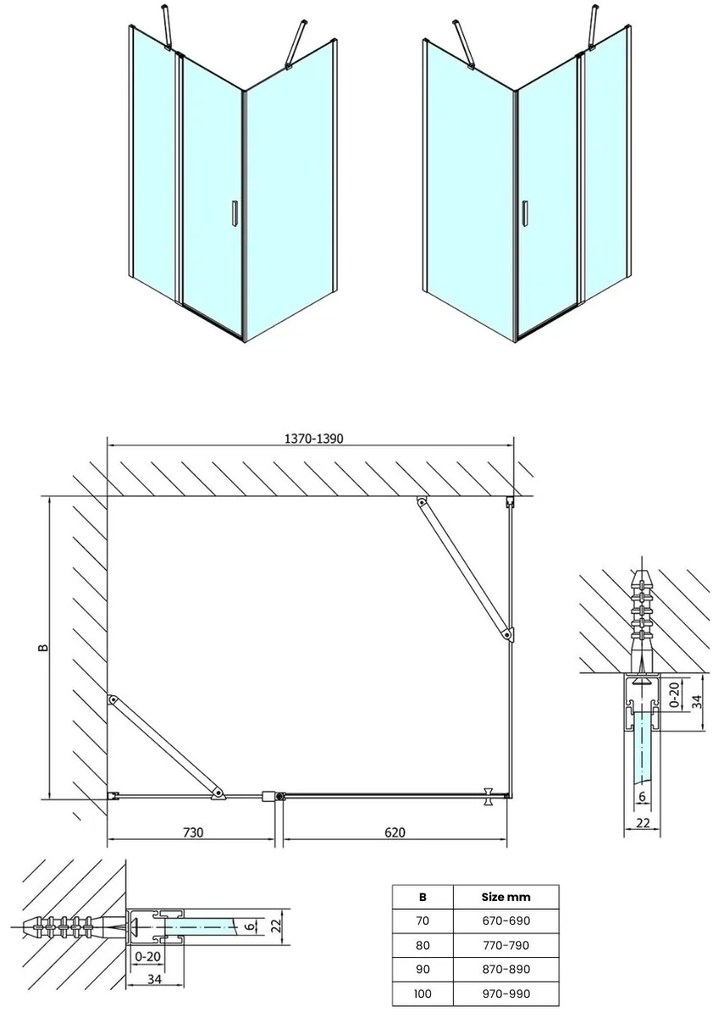 Polysan Zoom Line Black zwarte douchecabine 140x80cm anti-kalk