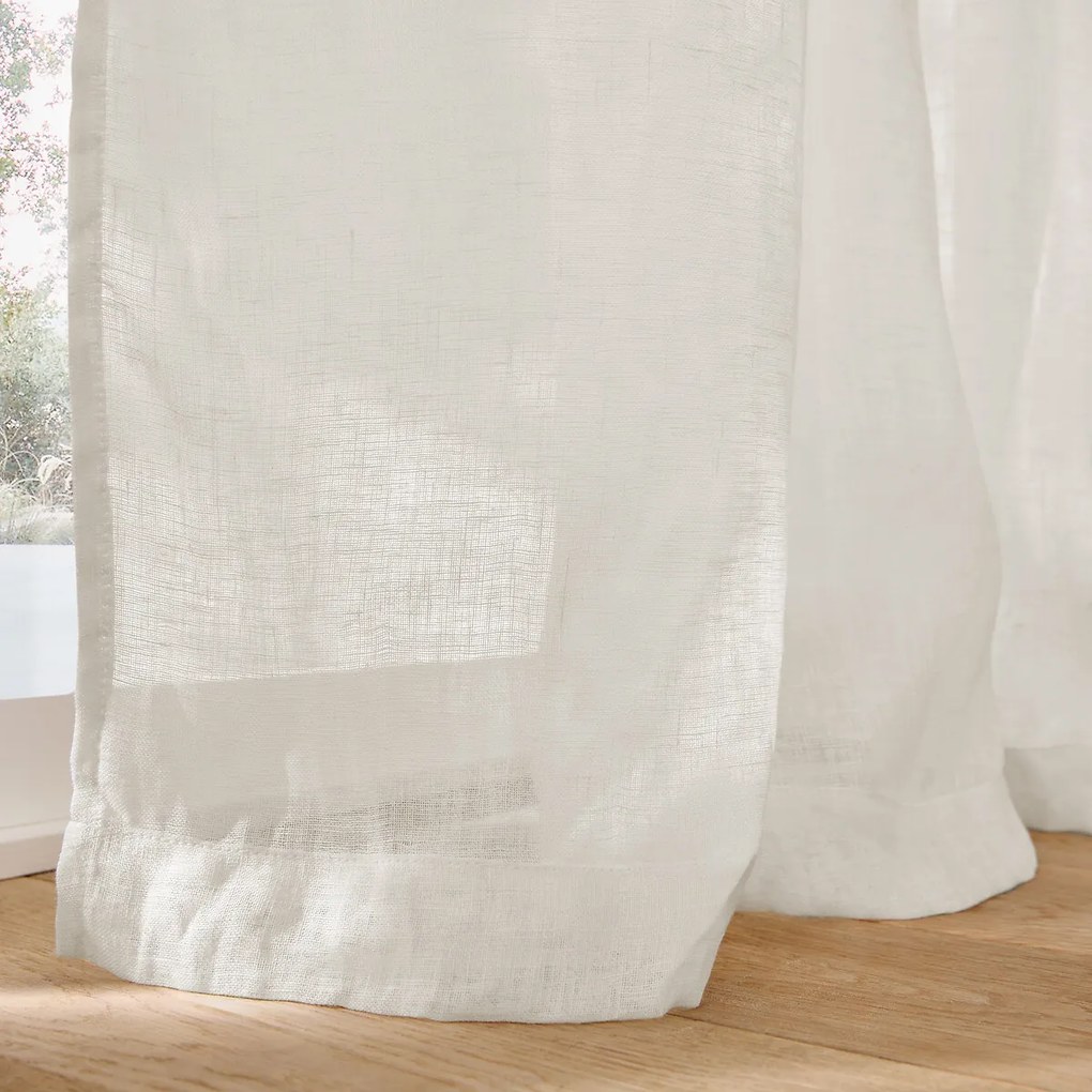 Linnen glasgordijn met gerimpelde bies en golf, ONEGA