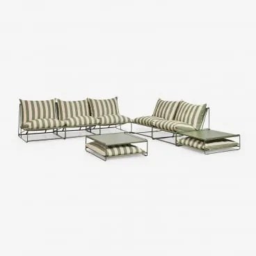 Tuinset Met 2 Modulaire Banken Van 2 En 3 Delen En 2 Omvormbare Bijzettafels Amaro Tapiocabeige - Diep Olijfgroen - Sklum
