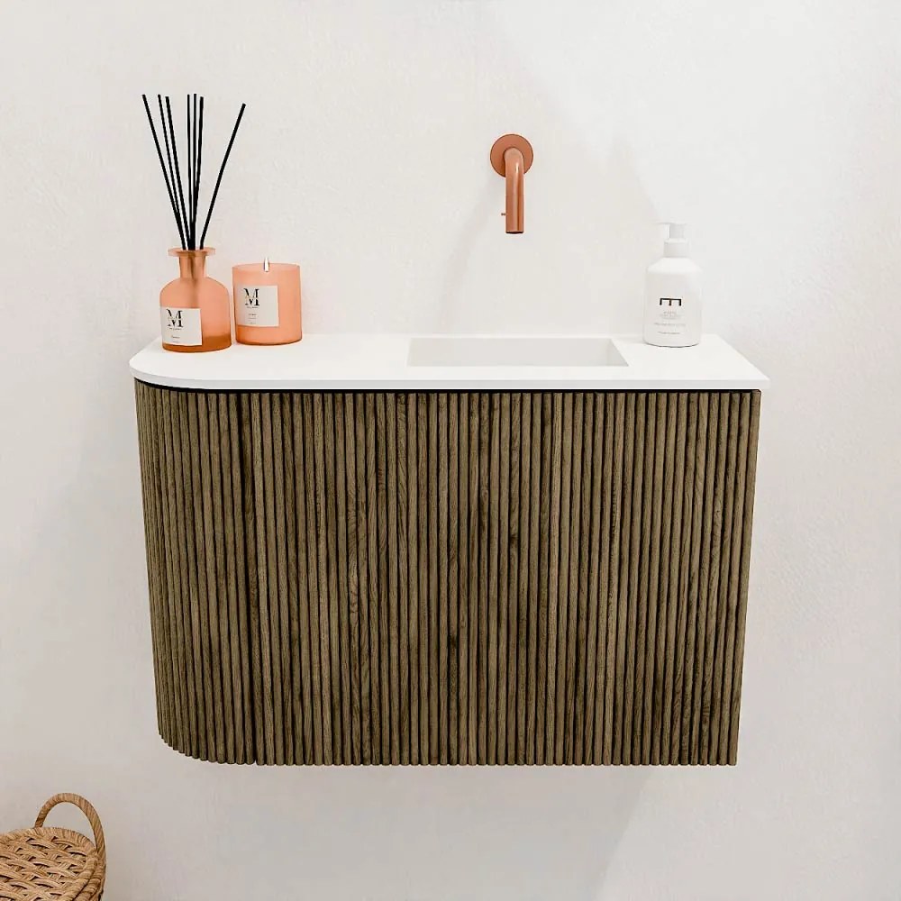 Mondiaz Joya 60cm toiletmeubel ronding links dusk met wastafel faye rechts zonder kraangat talc