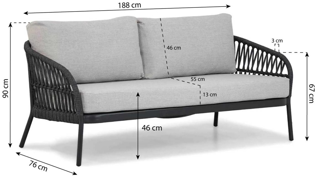 Stoel en Bank Loungeset 4 personen Aluminium/rope Grijs  Coco Puerto/Pacific