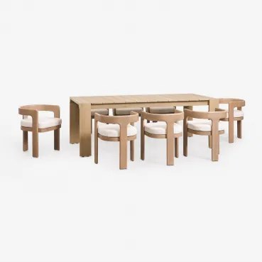 Set Van Een Rechthoekige Tafel 220x100 Cm Van Acaciahout Mirelen En 8 Eetkamerstoelen Van Acaciahout En Bouclé Stof Kandroa Lichte Acaciekleur - Sklum
