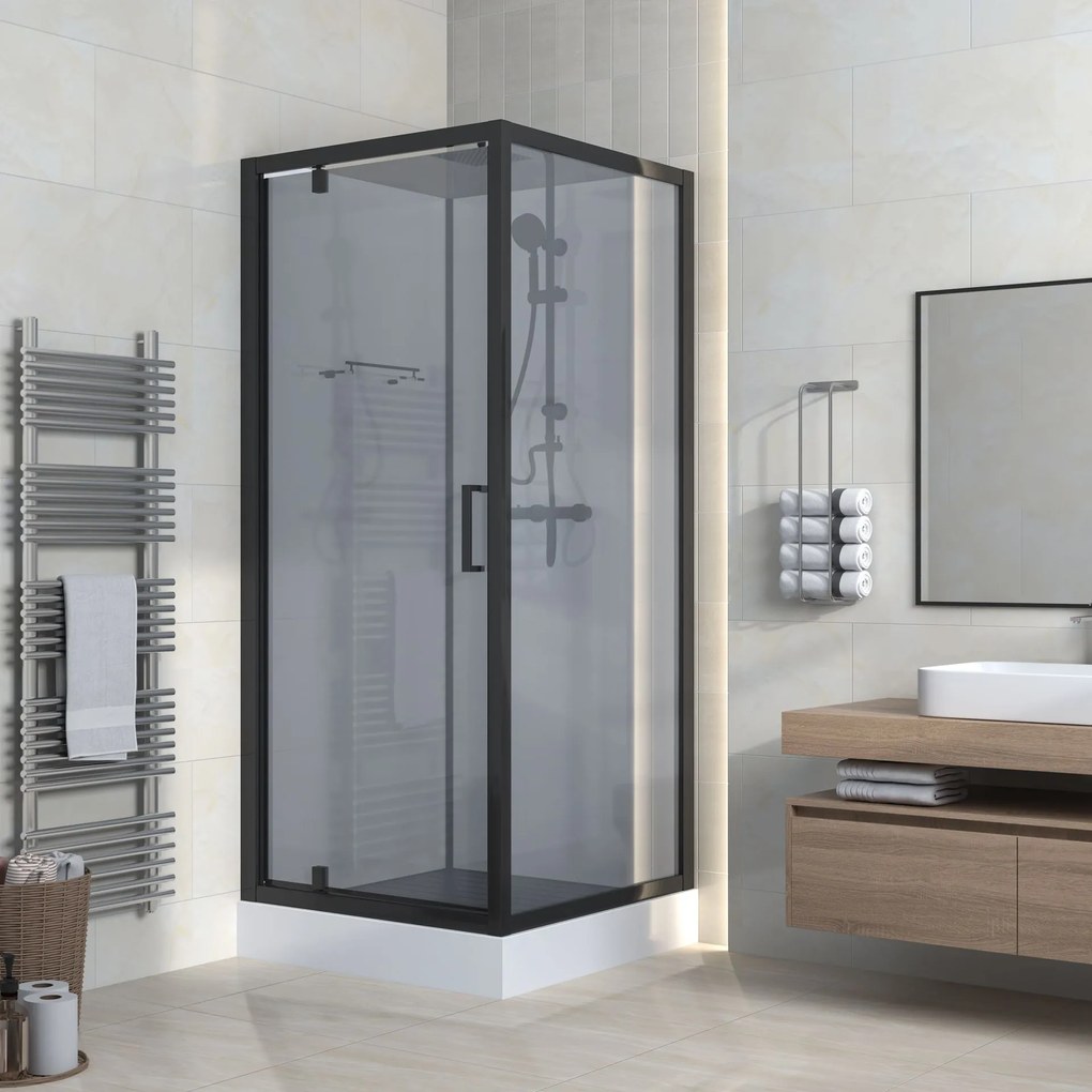 Sanigoods Bowie complete douchecabine rookglas met draaideur 90x90cm zwart mat