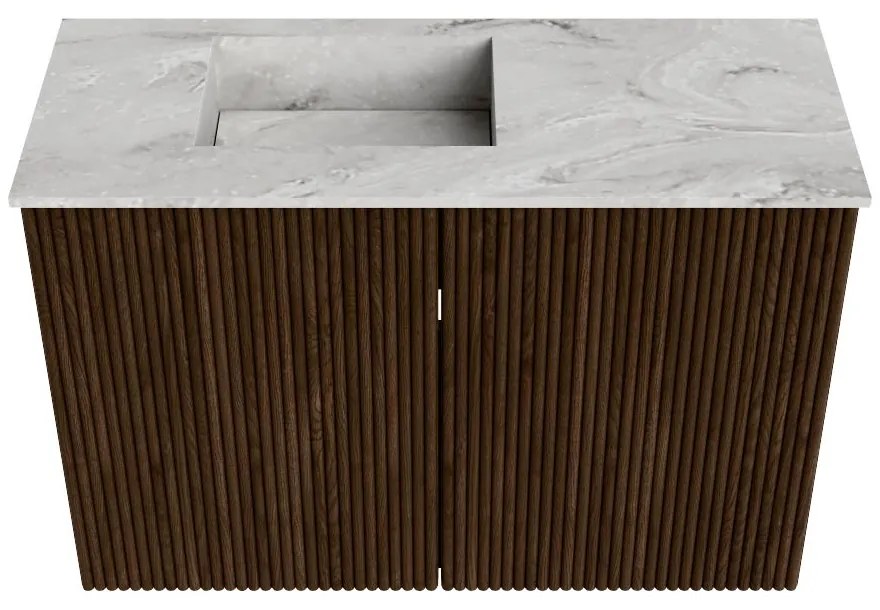 Mondiaz Joya DLux 60cm toiletmeubel walnut met wastafel faye links zonder kraangat glace