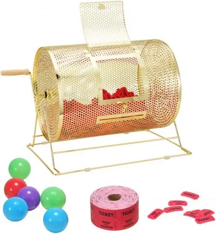 VEVOR Lottery Drum Lucky Child Capaciteit 5000 Tickets of 300 Tombola Balls, Professionele Metalen Loterij Draaitafel, Loterijdoos voor Loterijspellen Goud