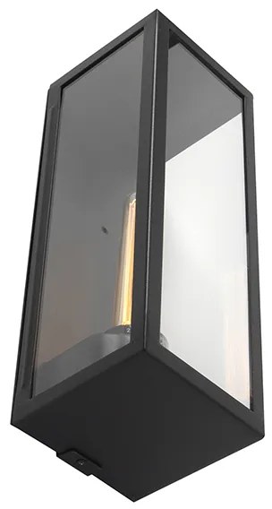 Moderne rechthoekige buiten wandlamp zwart met glas - Rotterdam Long