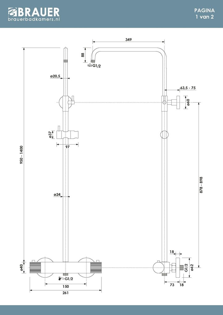 Brauer Stripe opbouw regendouche met 25cm hoofddouche en 3 standen handdouche RVS geborsteld PVD