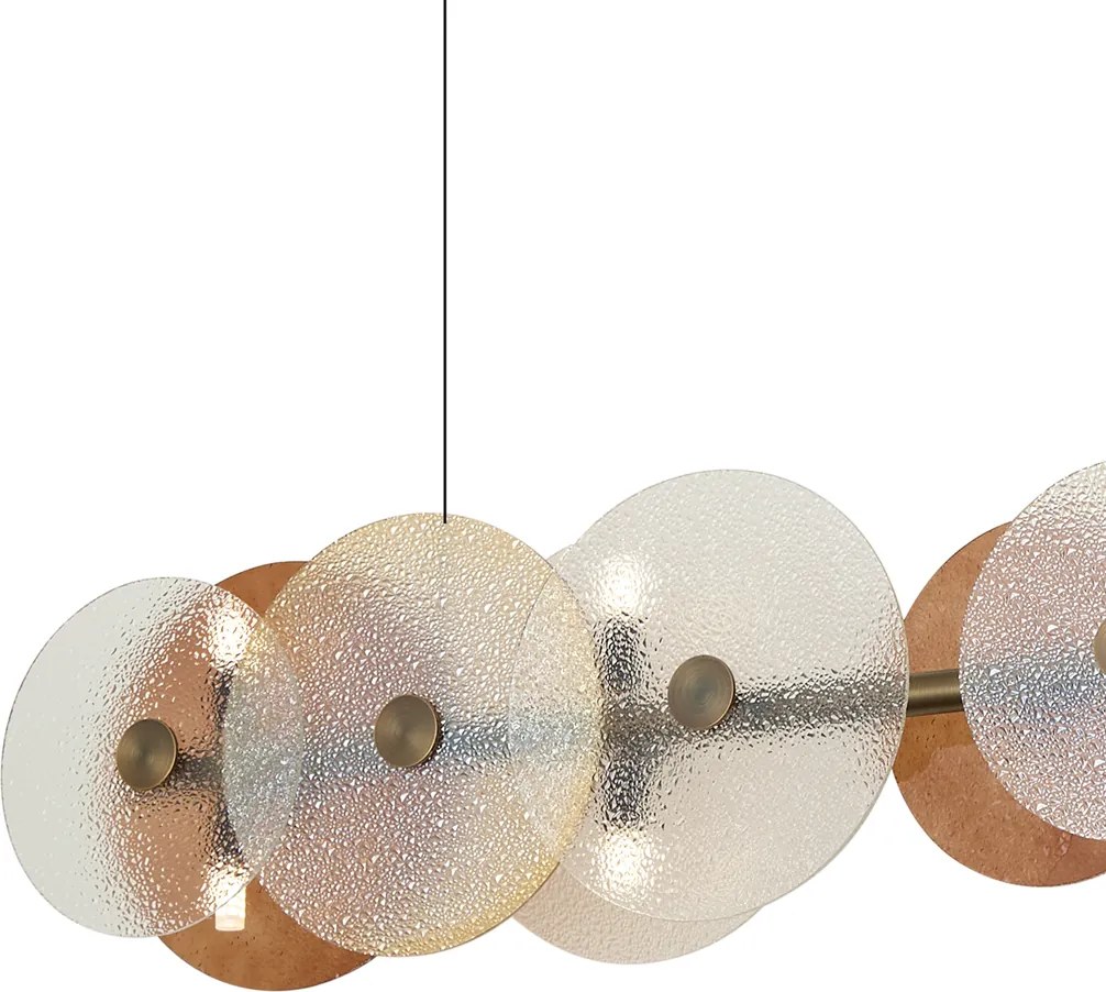 Art Deco hanglamp brons met amber glas recht 8-lichts - Text
