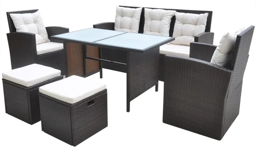 vidaXL 6-delige Tuinset met kussens poly rattan bruin