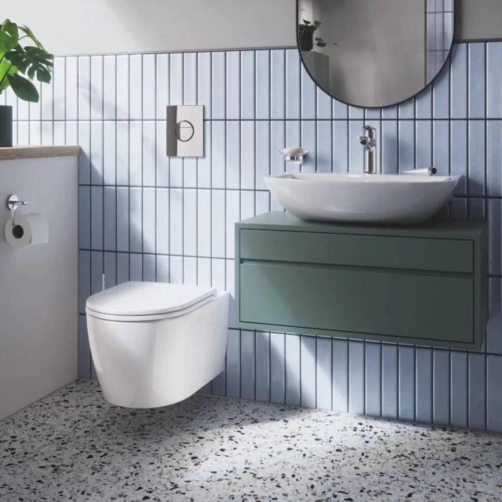 Grohe Solido toiletset met Start Round Ceramic hangtoilet wit en Sail bedieningsplaat chroom
