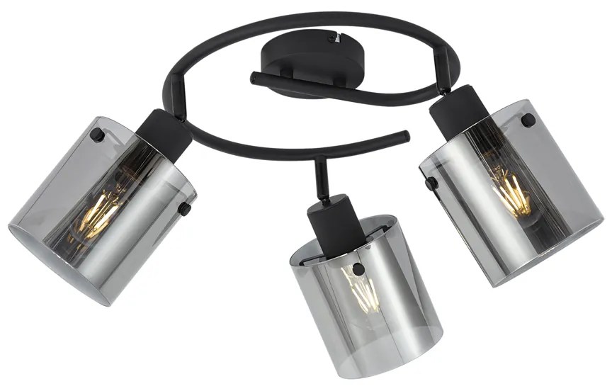 Design plafondspot zwart met smoke glas rond 3-lichts - Domo