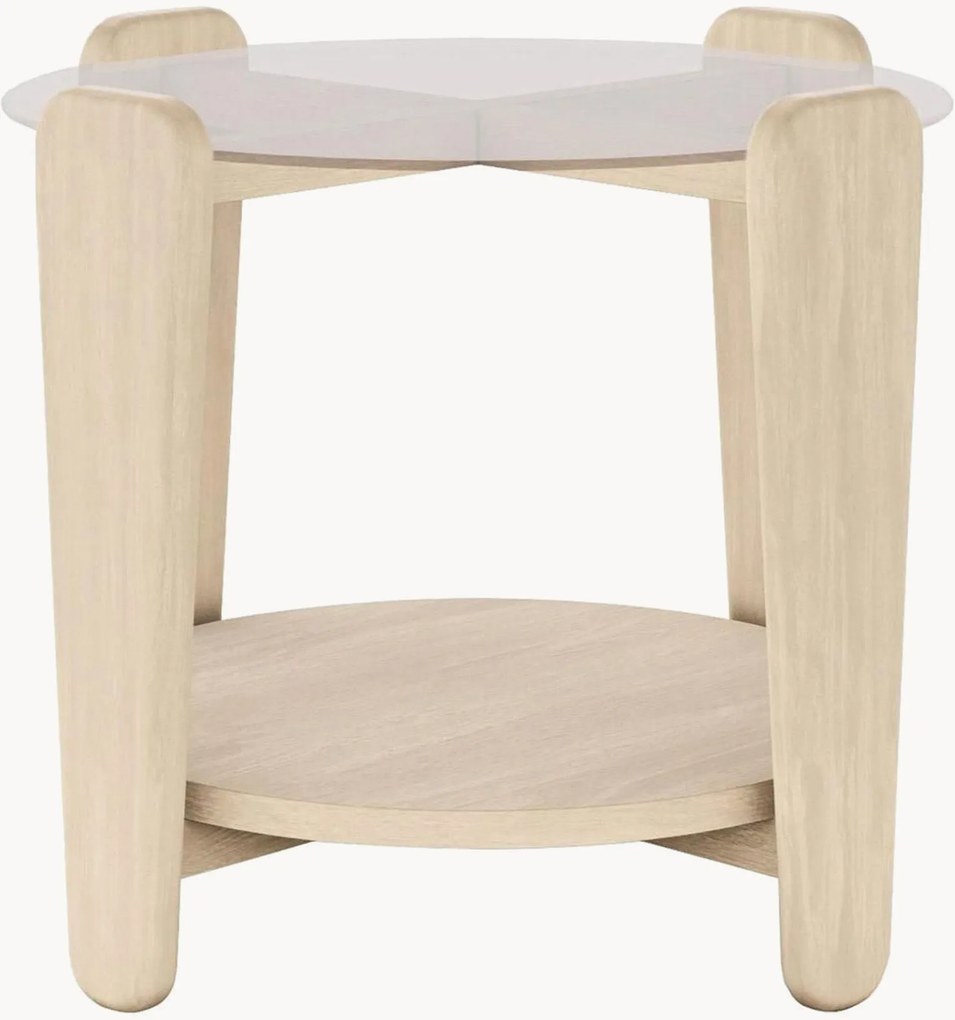 Ronde bijzettafel Arran van eikenhout met glazen tafelblad