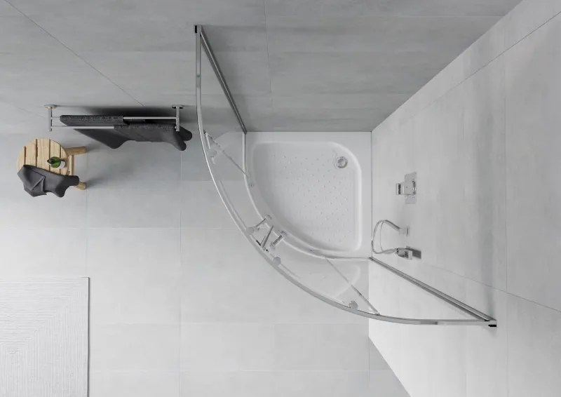 Mexen Rio halfronde douchecabine 80 x 80 cm, transparant, chroom + douchebak, wit - 863-080-080-01-00-4710