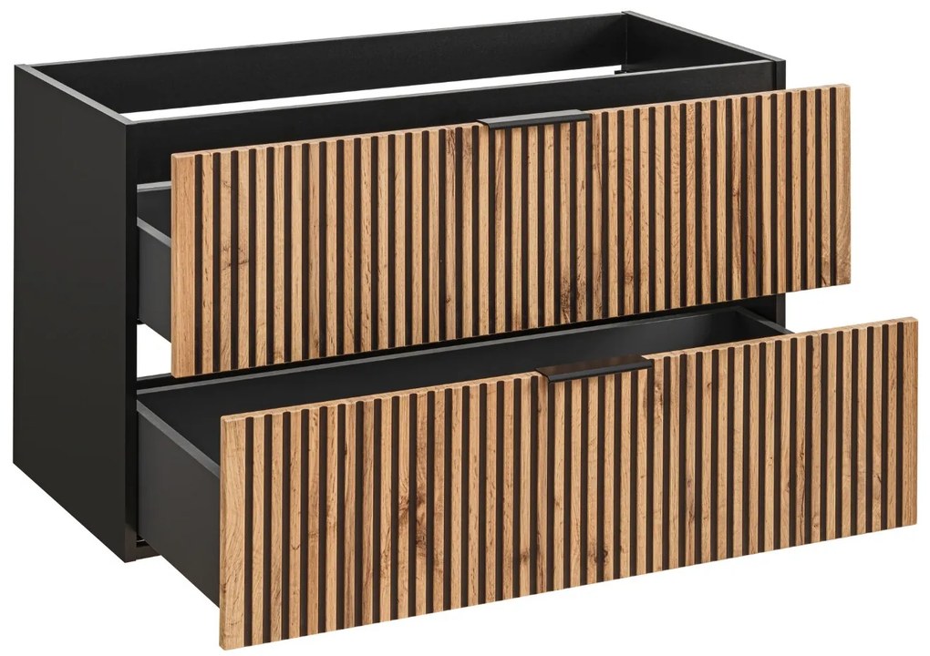 Comad Xilo Black Wotan FSC onderkast met ribbelfront 100cm zwart/eiken