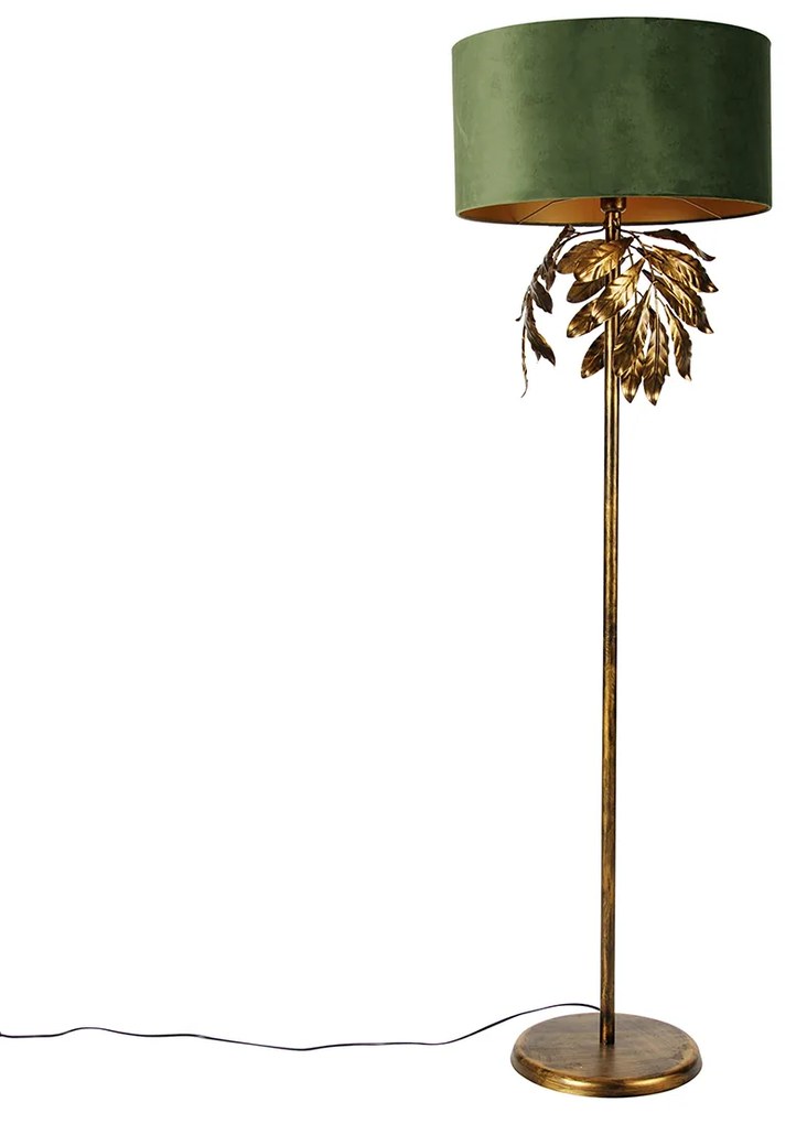 Vintage vloerlamp antiek goud met kap groen - Linden
