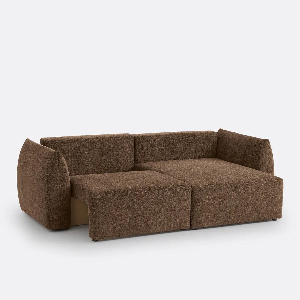 Ombouwbare hoekbank met koffer, in gemêleerde chenille stof, Edith