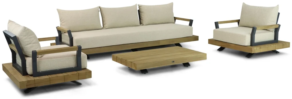 Stoel en Bank Loungeset 5 personen Aluminium/Teak Old teak greywash  Santika Furniture Santika