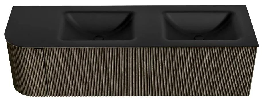 Mondiaz Kurve 155cm badmeubel ronding links shadow met 2 lades en 1 deur en wastafel cloud dubbel/rechts zonder kraangat urban