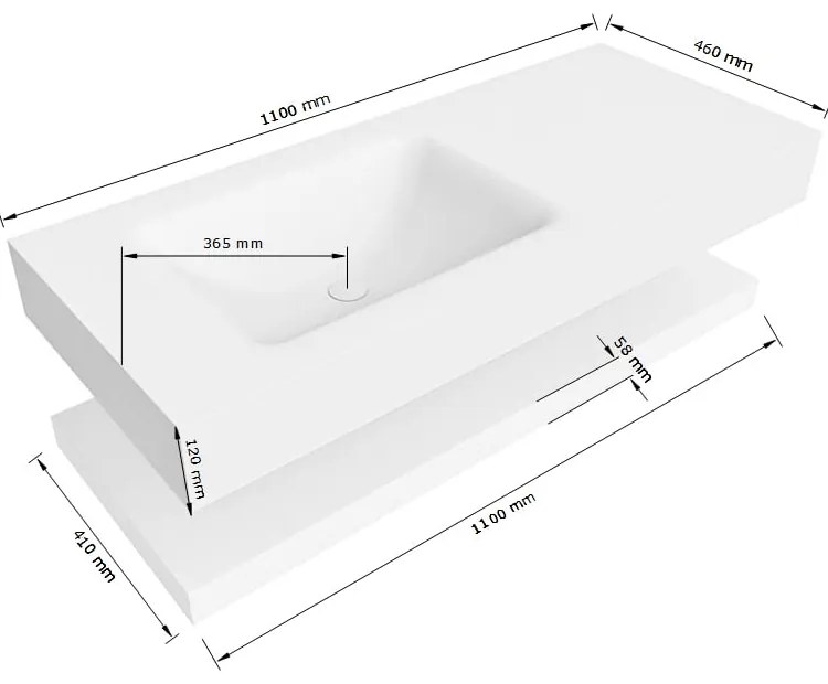 Zaro Alan badmeubel 110cm met planchet urban en vrijhangende wastafel cloud links 1 kraangat urban