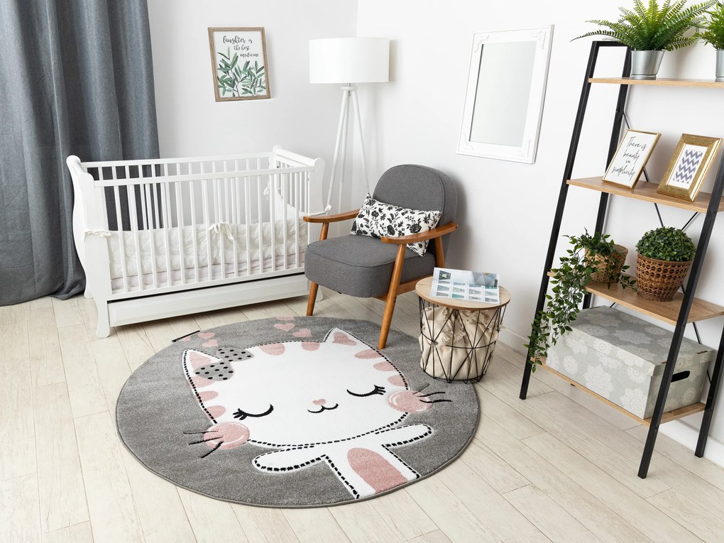 Tapijt PETIT KITTY kat poes poesje ROND grijskleuring