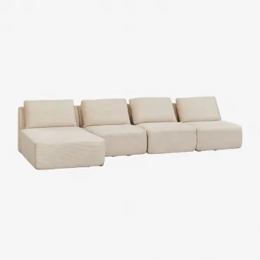 4-delige Modulaire Chaise Longue-bank Links In Vacuümverpakt Corduroy Temple Corduroy Beige – Linnen - Sklum